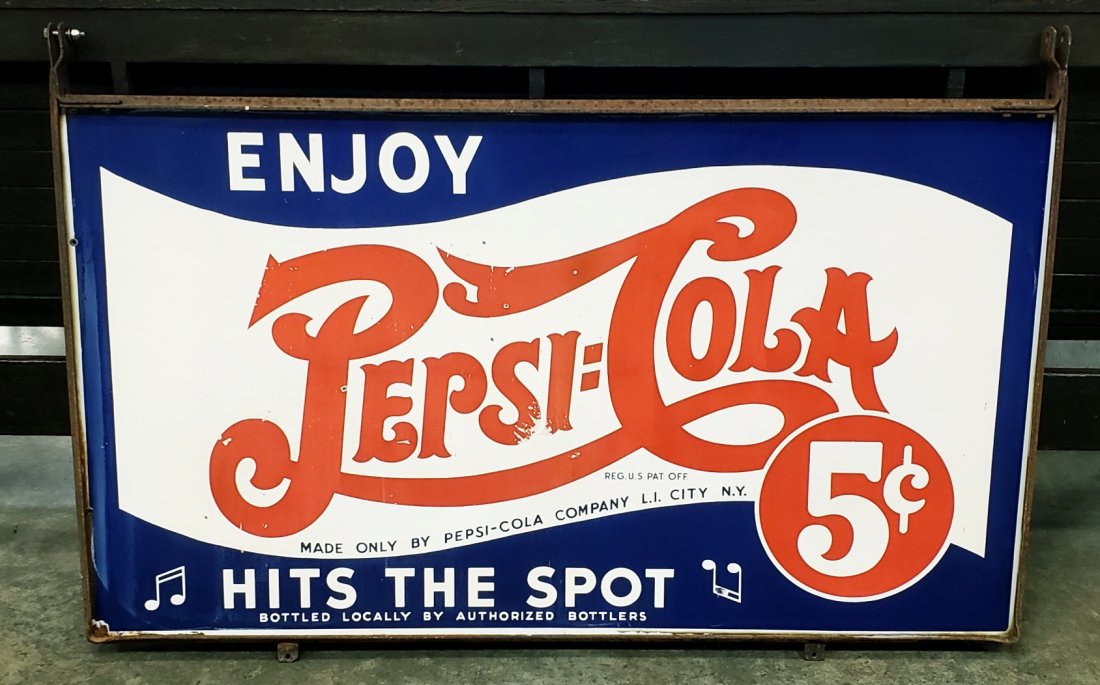Double Sided Pepsi Cola Porcelain Sign w/ Bracket (1 of 5)