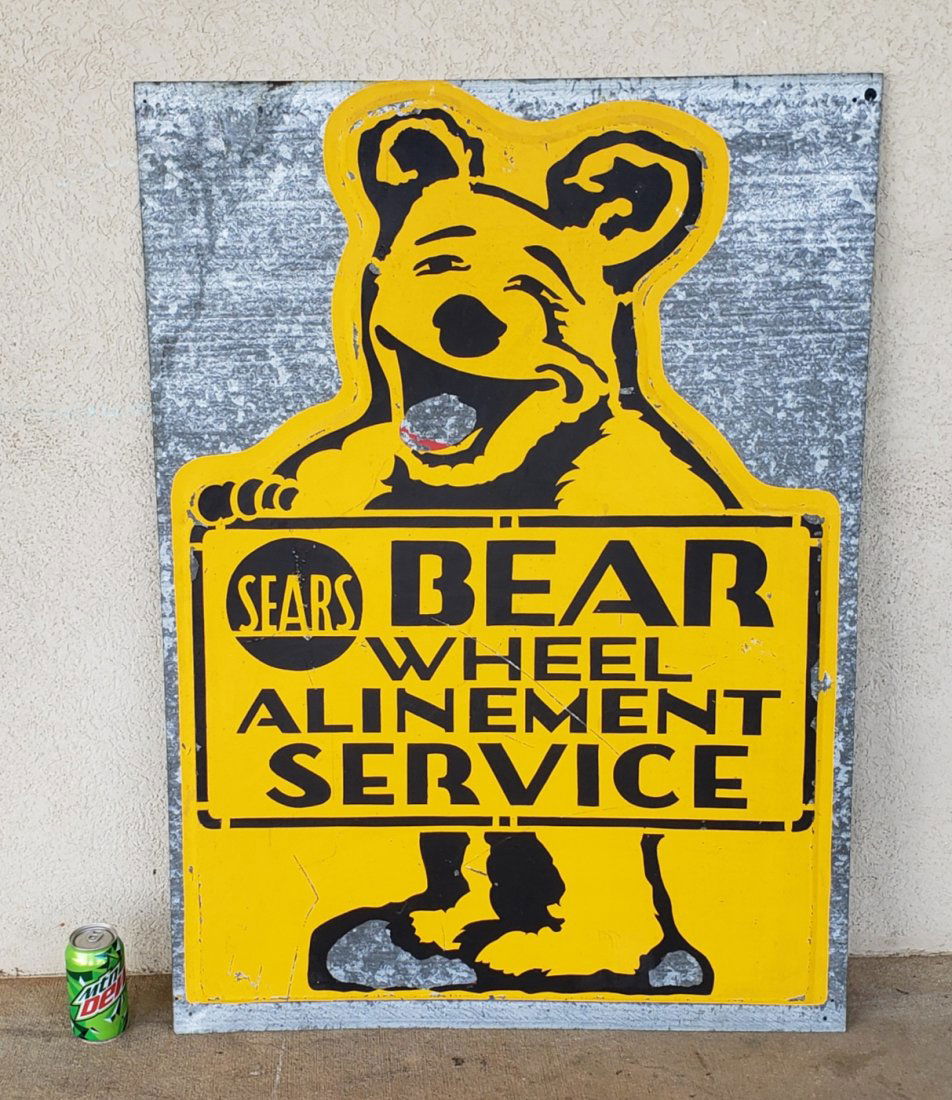 RARE Uncut Sears Bear Wheel Alinement Service Sign (1 of 1)