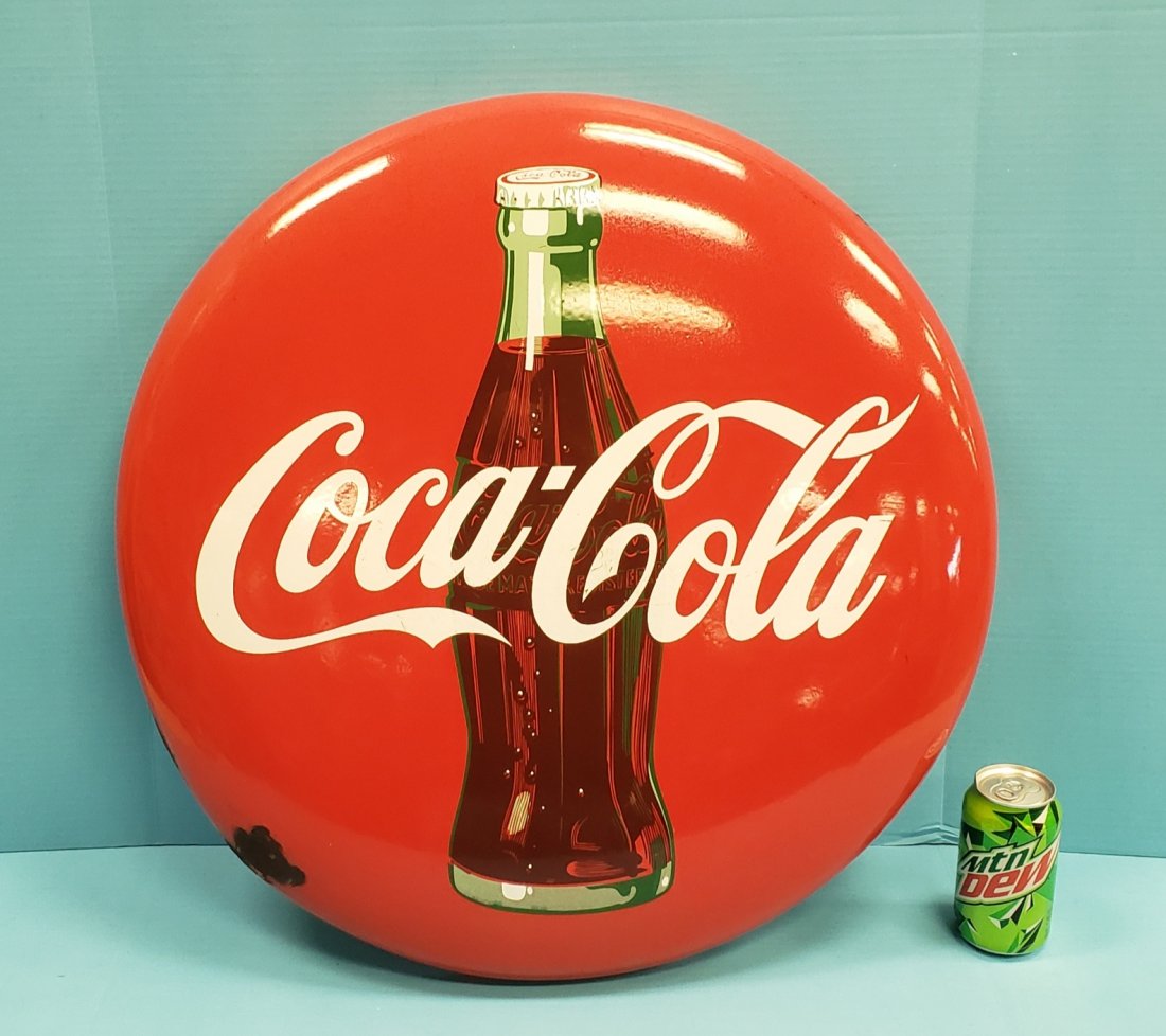 24" Porcelain Coca Cola Button Sign (1 of 2)