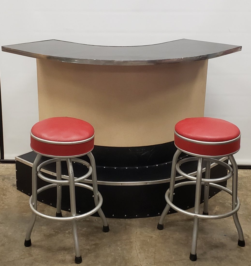 Curved Bar / Soda Fountain Counter & 2 Bar Stools (1 of 3)