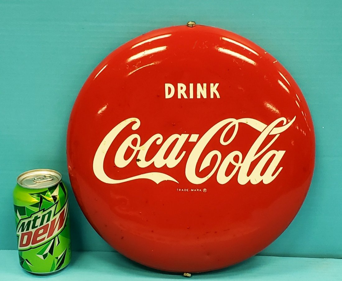 12" Drink Coca Cola button with bracket (1 of 4)