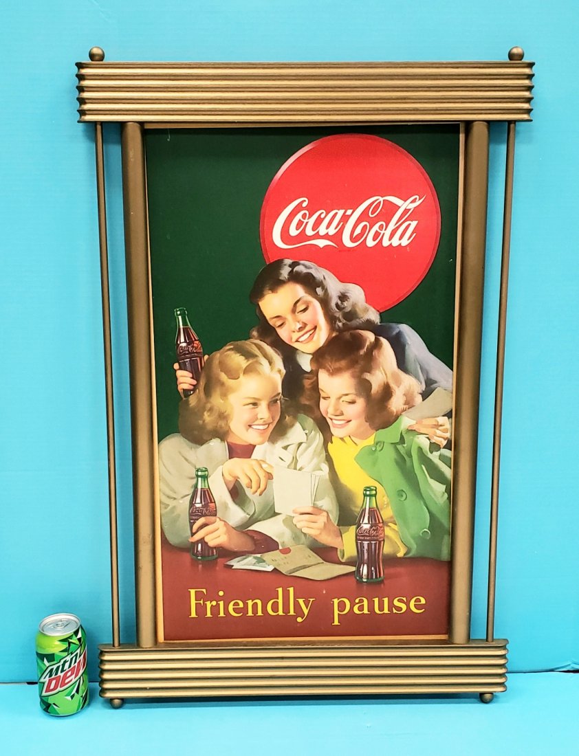 1948 Coca Cola Friendly Pause cardboard w/ frame (1 of 3)