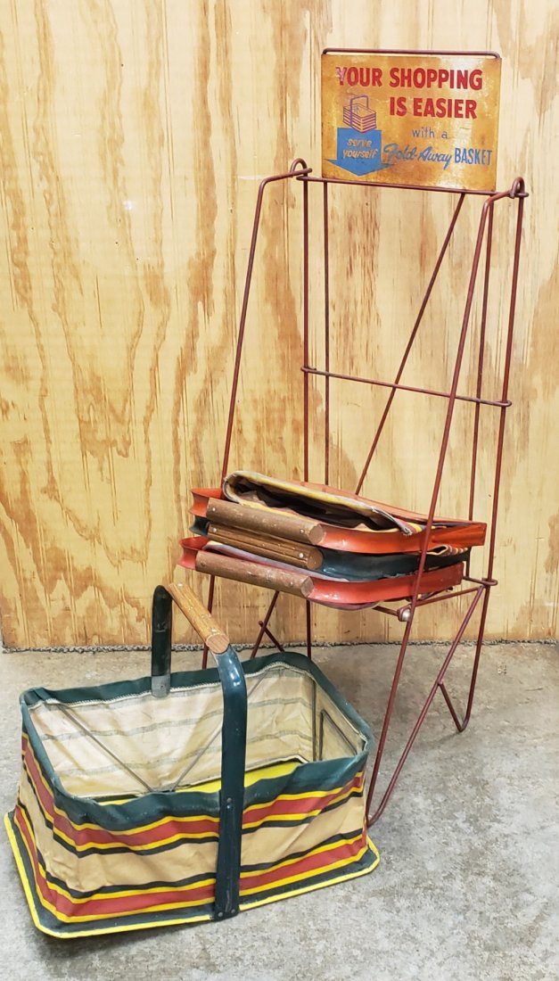 Vintage Store Fold Away Shopping baskets & rack (1 of 3)