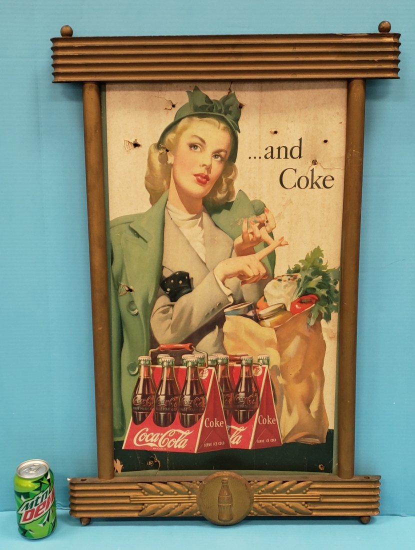 1946 Coca Cola six pack and Coke Cardboard Sign & Frame (1 of 5)