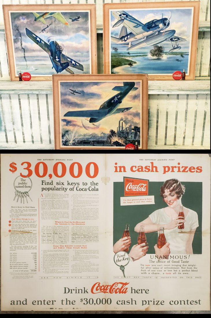1943 Set of 3 Coca Cola Airplane Cardboard signs & 1927 (1 of 7)