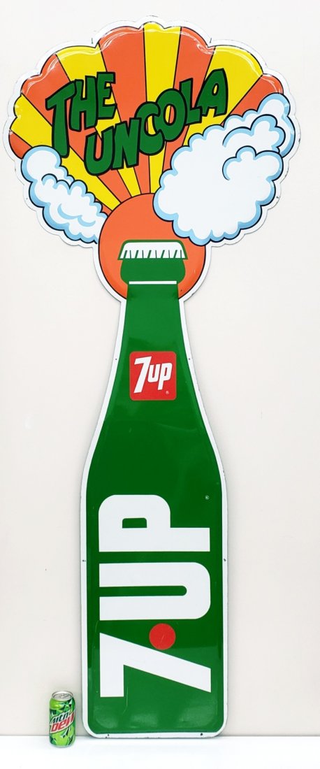 The Uncola large die cut 7up tin bottle sign (1 of 6)