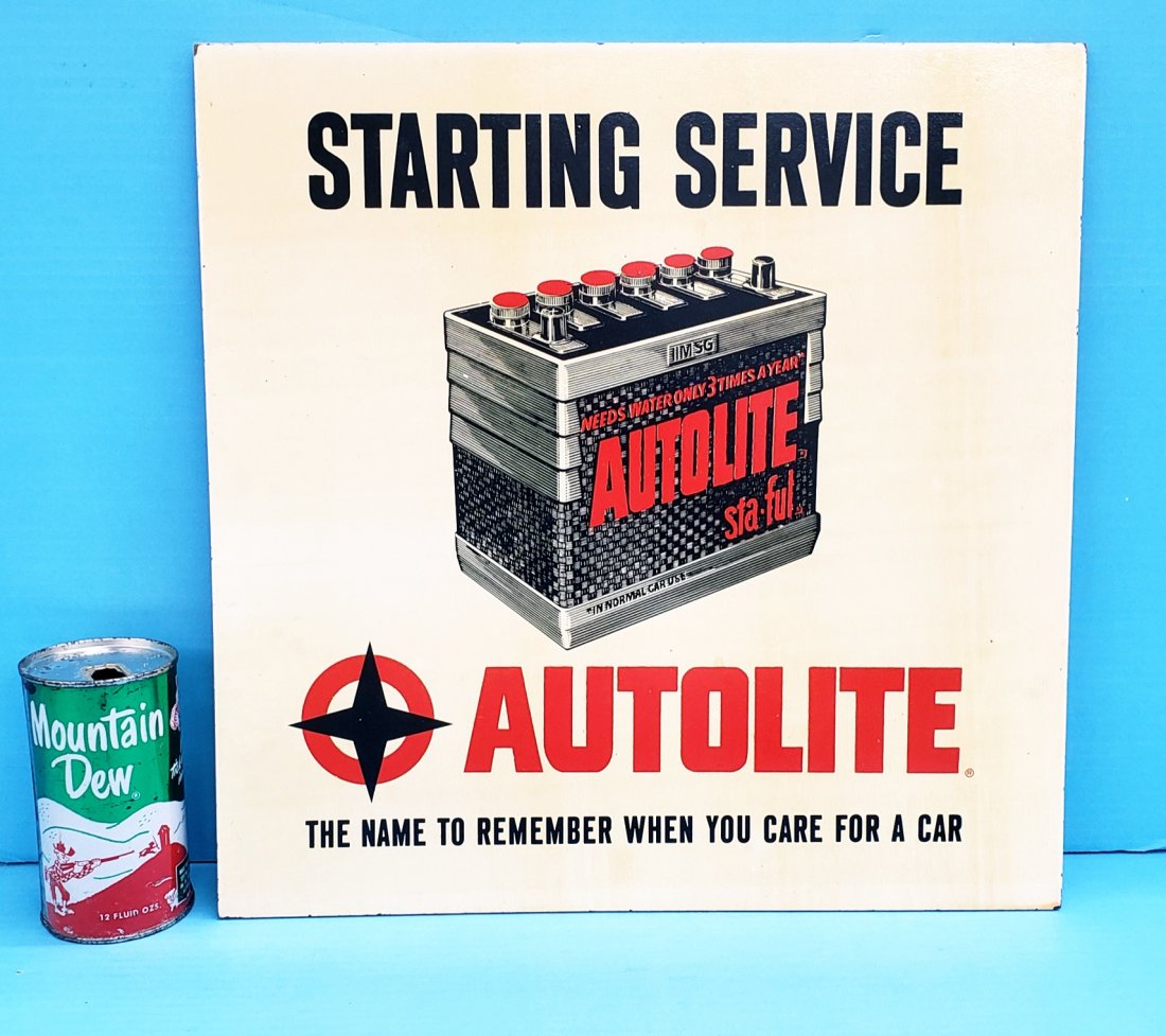 NOS Autolite Starting Service Battery Sign (1 of 2)