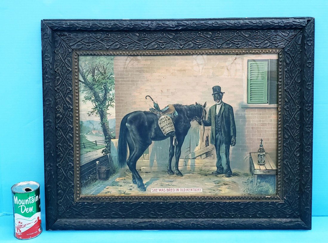 Original 1899 Green River Whiskey Framed Cardboard Sign (1 of 2)