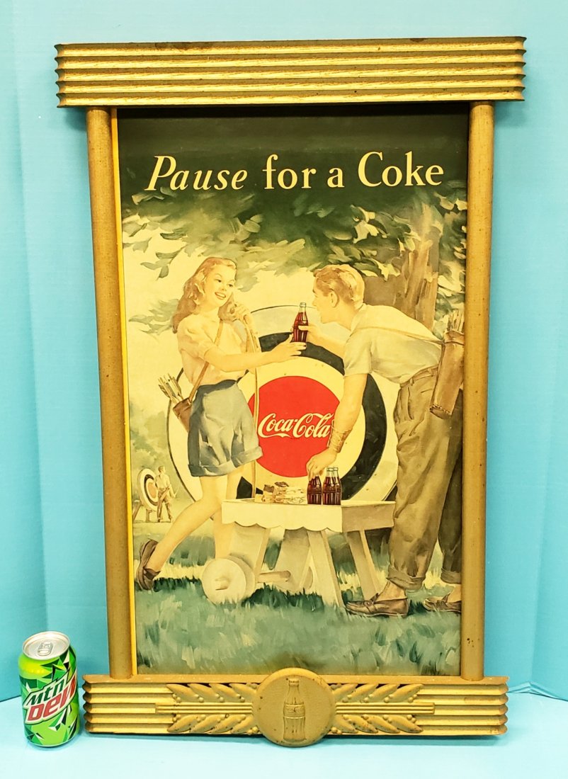 Coca Cola Pause For Coke 1948 Cardboard Sign With Frame (1 of 4)