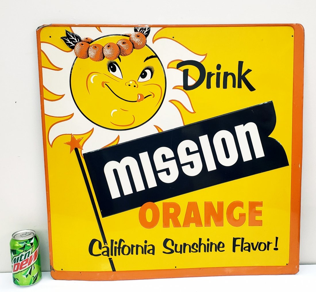 Scarce Drink Mission Orange Embossed Tin Sign (1 of 7)