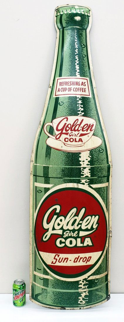 Golden Girl Sun drop Cola Die Cut Bottle Sign (1 of 5)