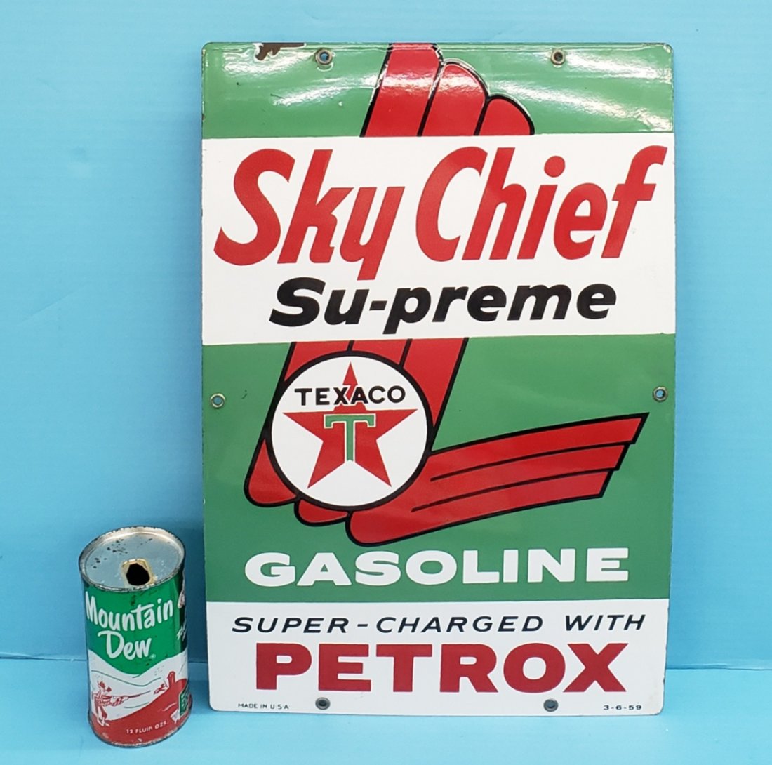 Texaco Sky Chief Su-preme Petrox Porcelain Pump Plate (1 of 2)