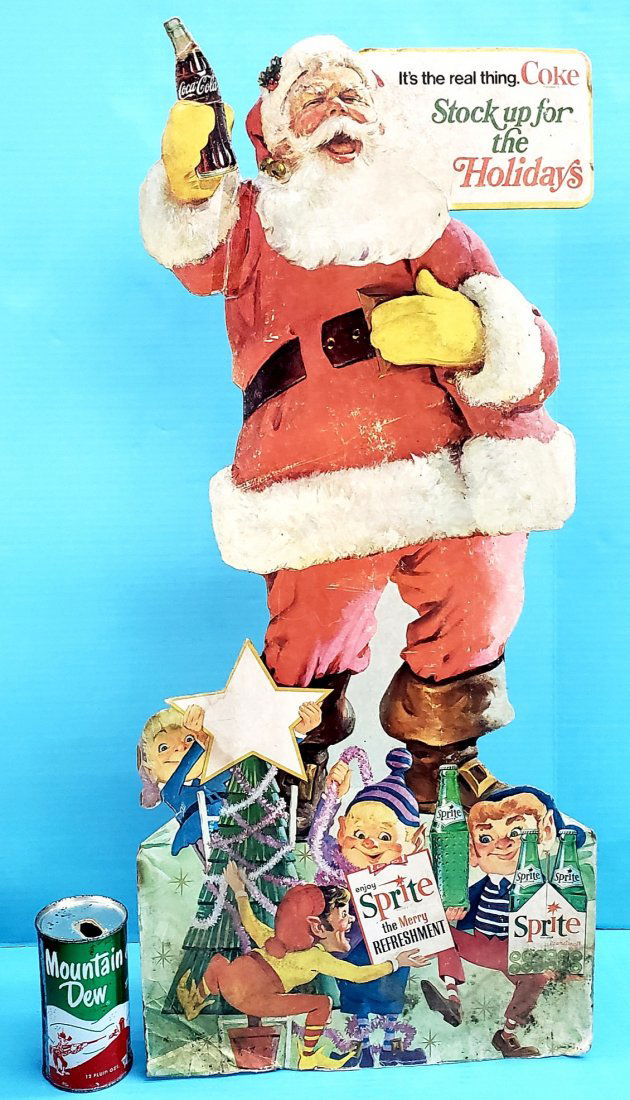 Rare Coca Cola Santa Sprite Cardboard Easel Back SIgn (1 of 6)