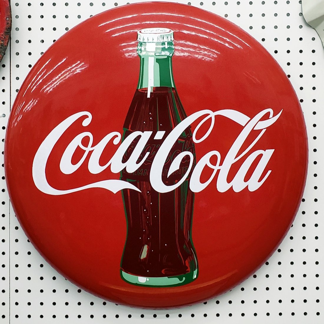 24" Coca Cola Porcelain Button Sign with Bottle (1 of 2)
