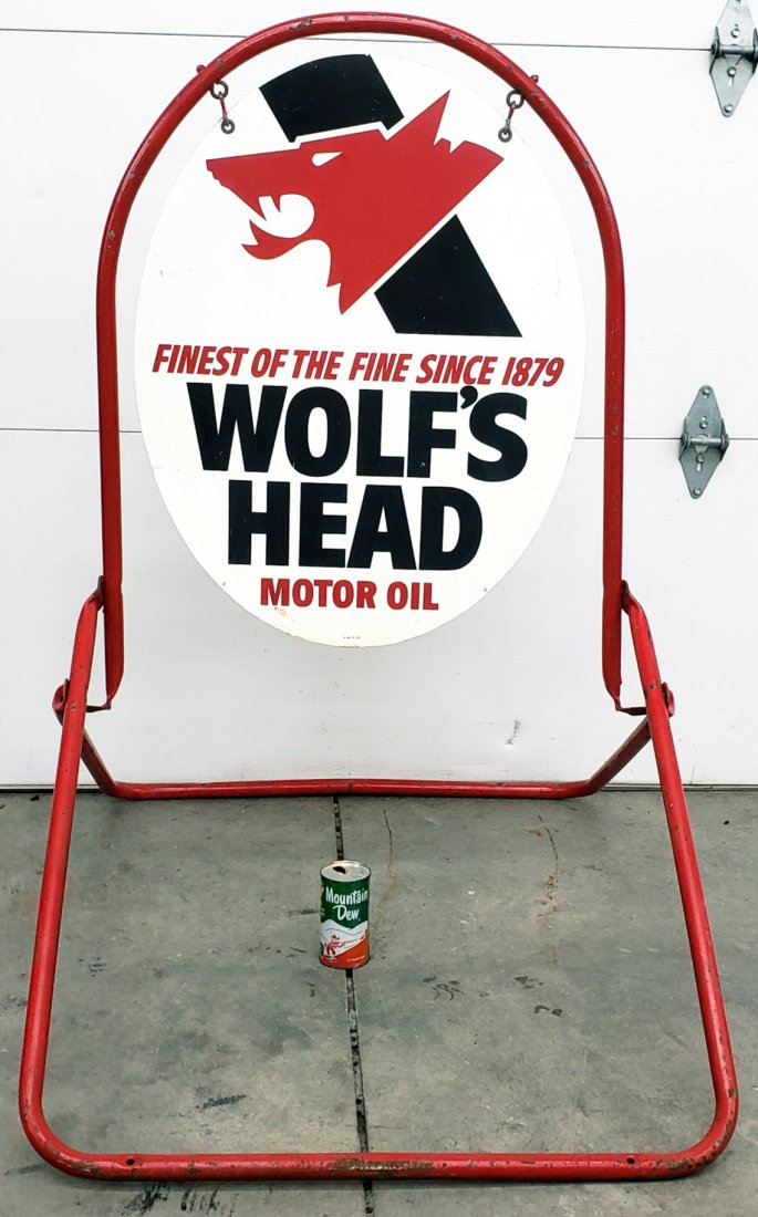 Wolf's Head Motor Oil Double Sided Sidwalk Sign (1 of 4)