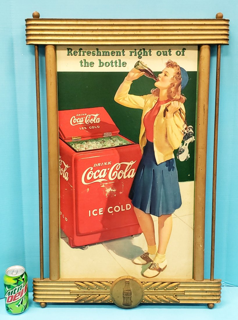 1941 Coca Cola Cardboard Sign with Wood Frame (1 of 3)