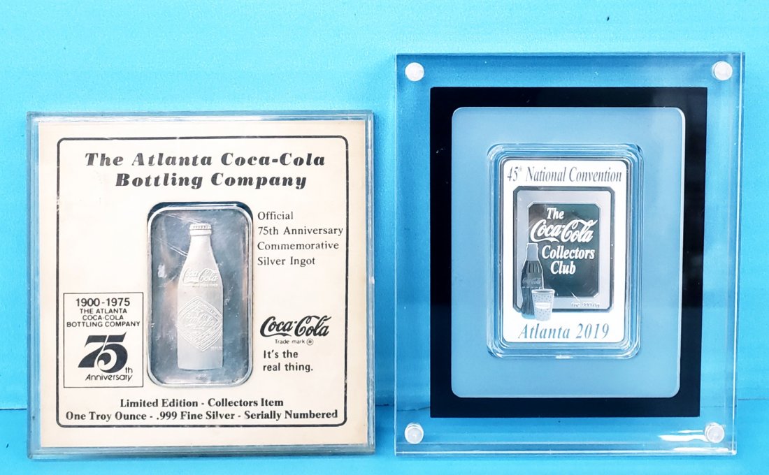 Lot of 2 Coca Cola Troy Ounce Silver Ingots (1 of 2)