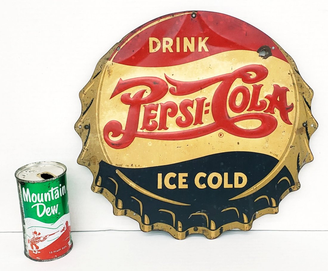 1940's embossed Pepsi Cola bottle cap sign (1 of 2)