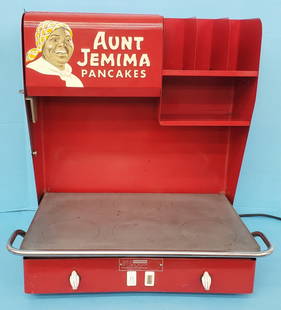 RARE Aunt Jemima Pancakes Grill / Griddle By Vendo: 23" x 16" x 25.5" Extremely rare working pancake grill with Aunt Jemima Pancakes embossed on the front and the original Aunt Jemima decal is in excellent condition. The original operating instructions