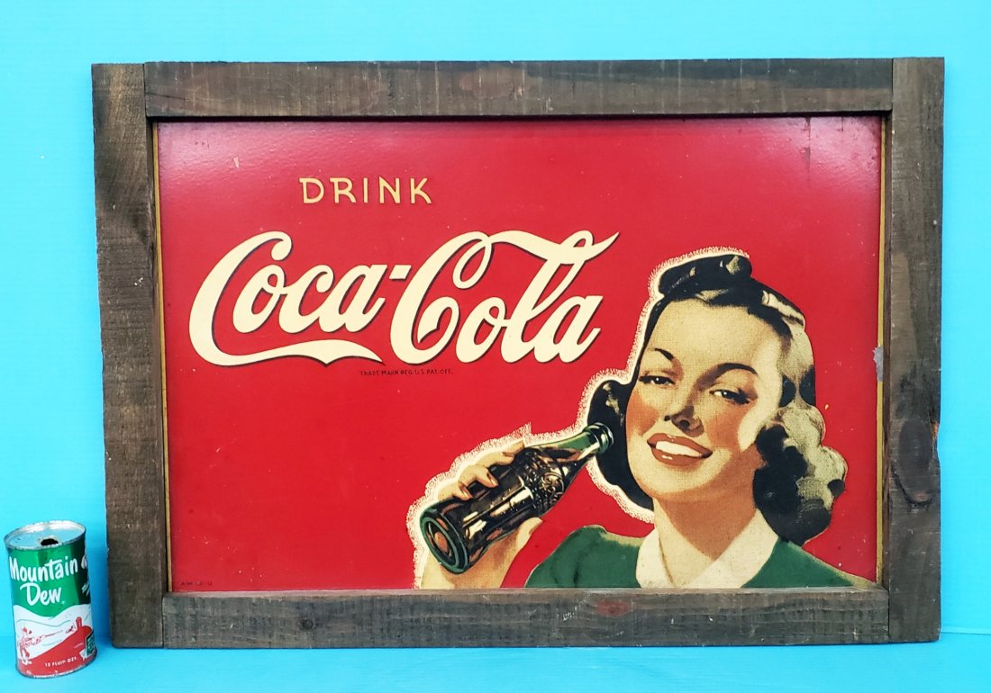 1940's Drink Coca Cola Masonite sign with girl (1 of 5)