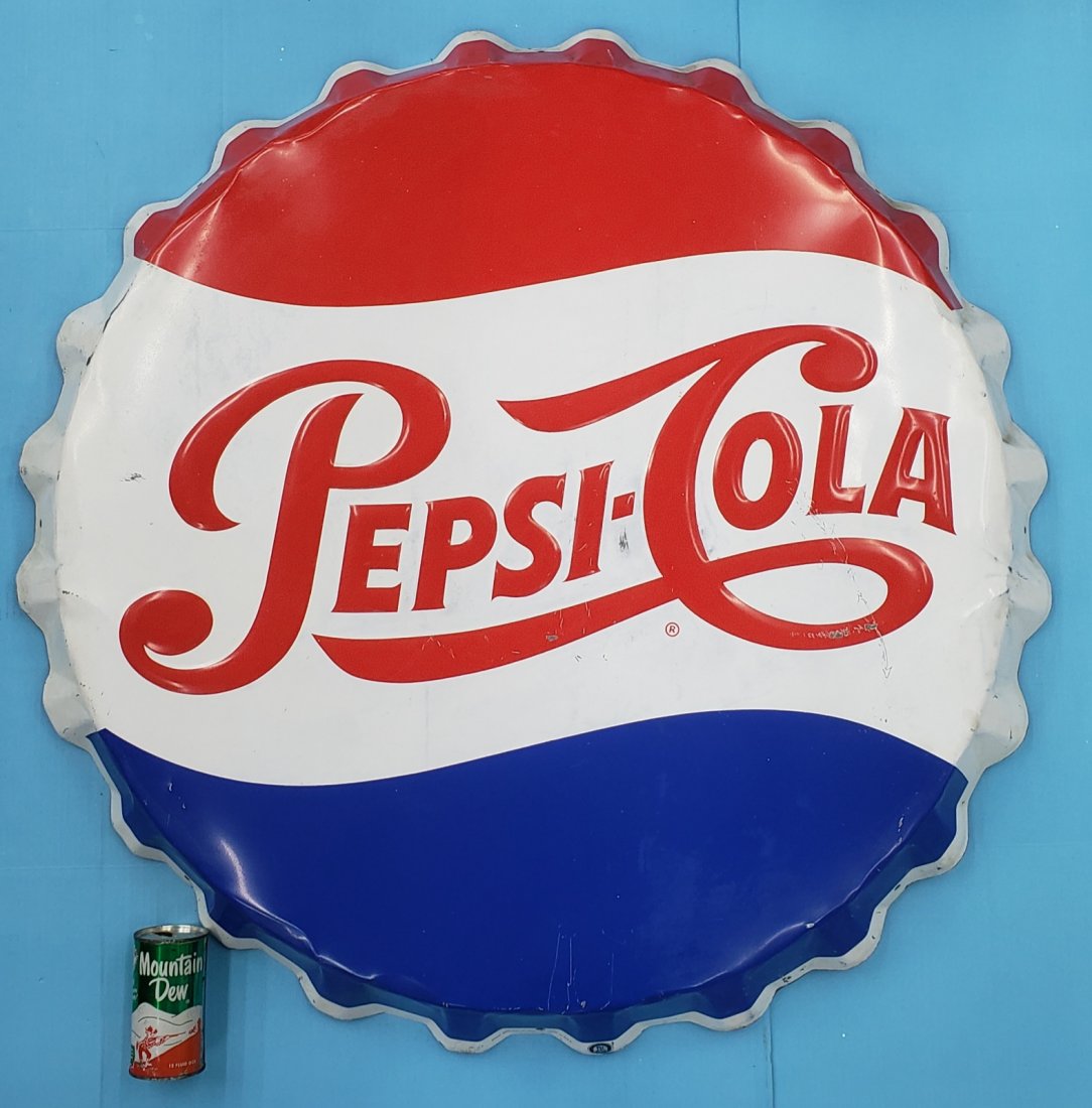Large 38" Pepsi Cola Embossed Bottle Cap sign (1 of 6)