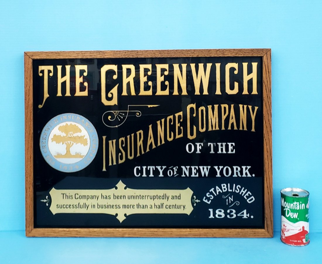 1880's The Greenwich Insurance Company Reverse Painted (1 of 2)