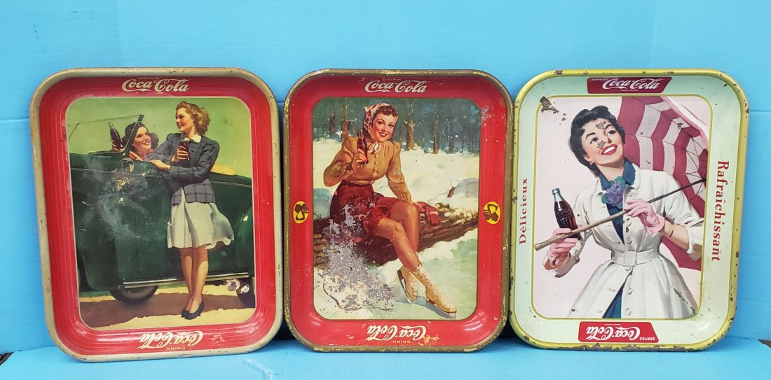 3 Coca Cola Pin-up Girl Trays 1941, 1942 & Canada (1 of 1)