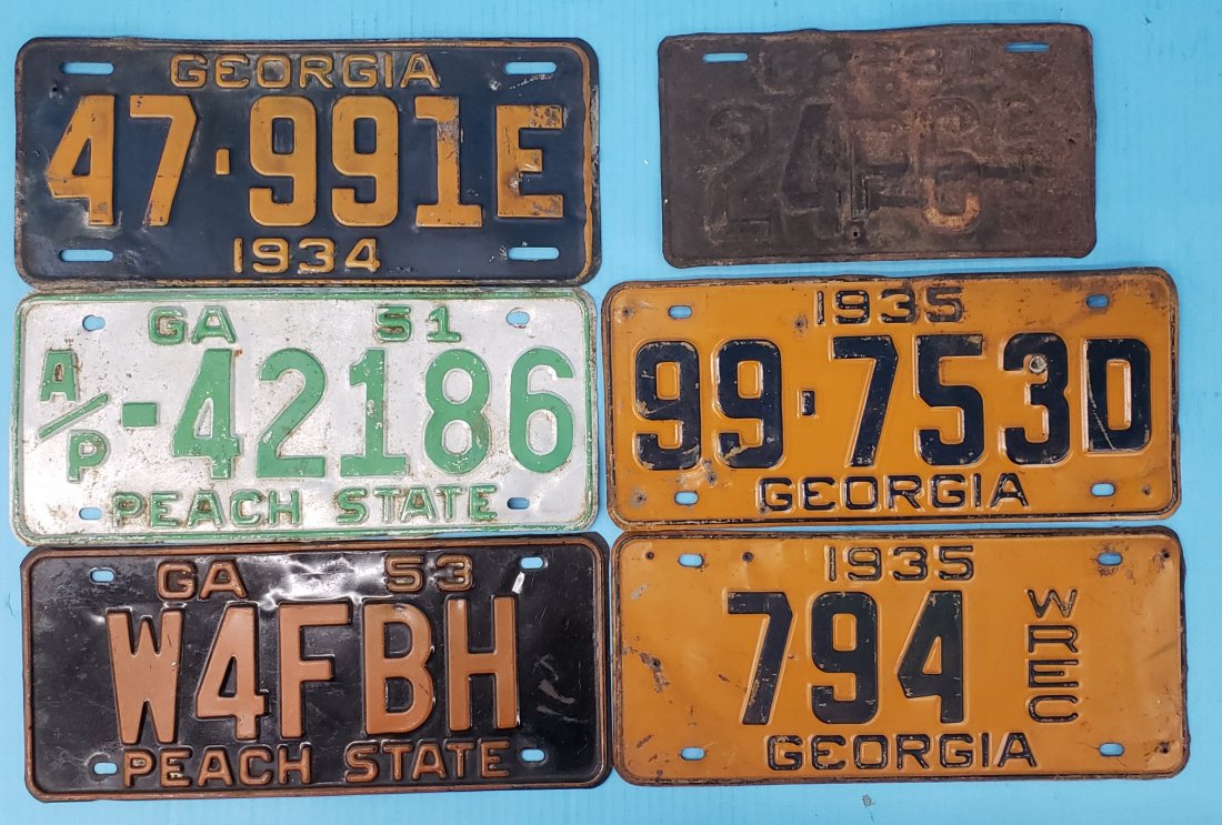 6 Georgia license plate tags 1931- 1953 (1 of 2)