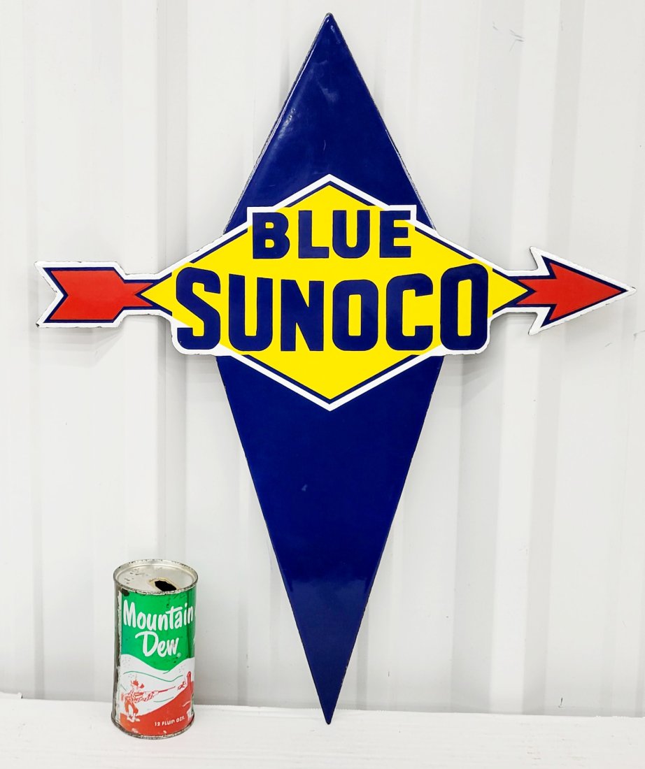 Porcelain Blue Sunoco Gas Pump Plate (1 of 3)