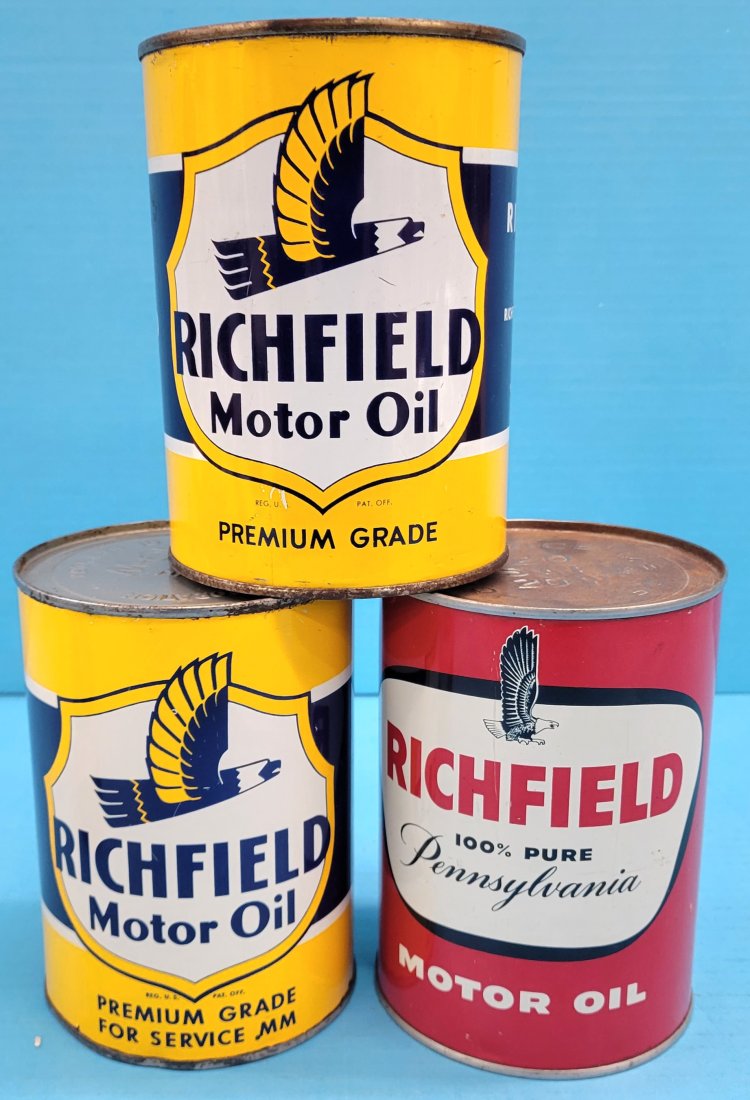 Lot of 3 Richfield 1 Quart Motor Oil Cans (1 of 3)