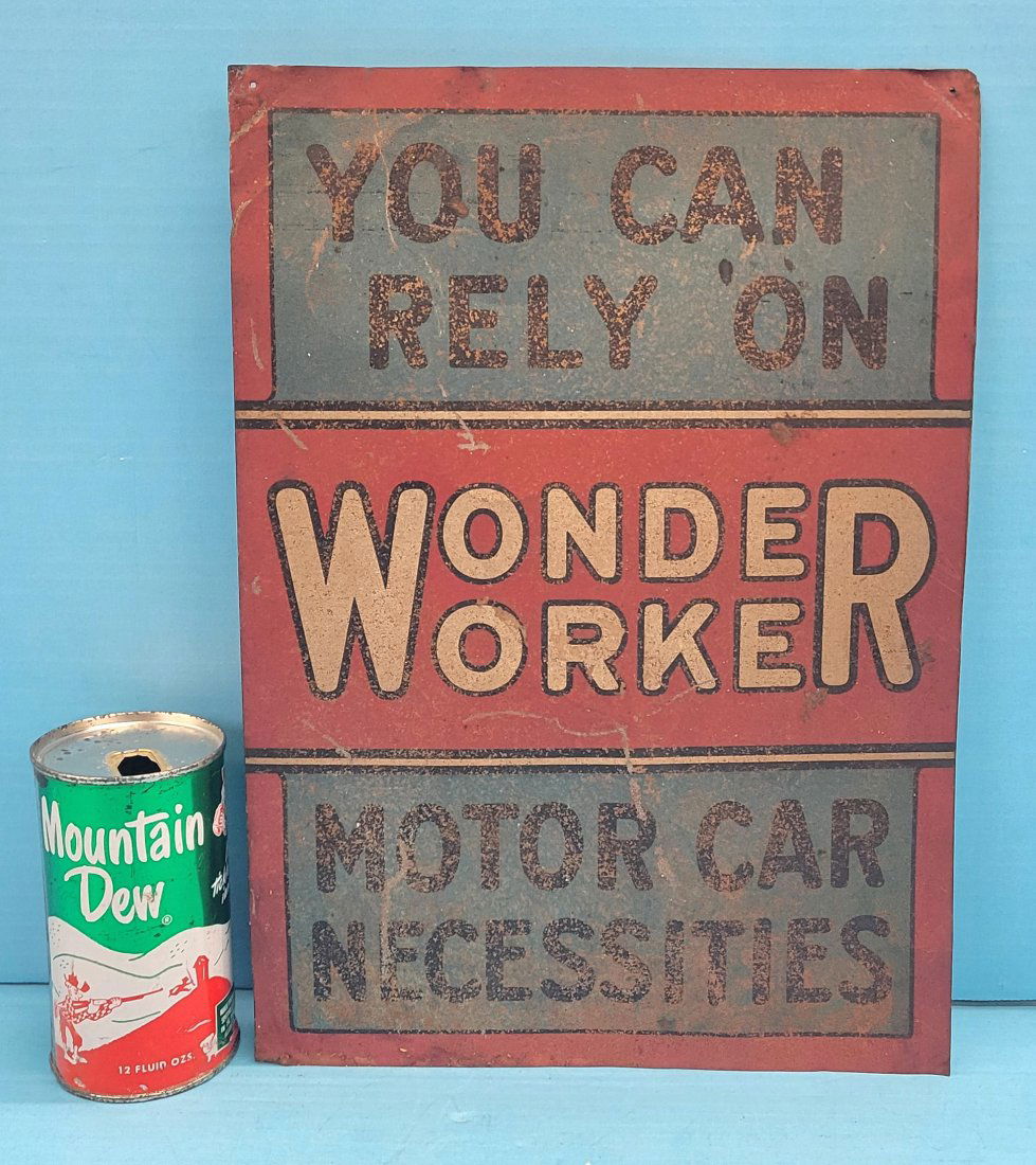 Early 1900's Wonder Worker Motor Car Necessities Tin Sign (1 of 3)