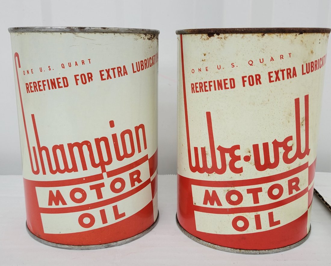 Lot of 2 Scarce One Quart Champion / Lube-Well  Oil Cans (1 of 2)