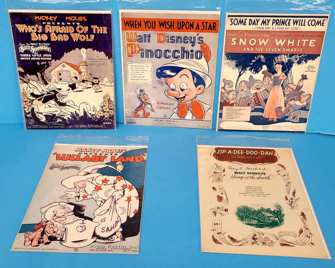 1930's - 40's Walt Disney lot of 5 original sheet music (1 of 3)