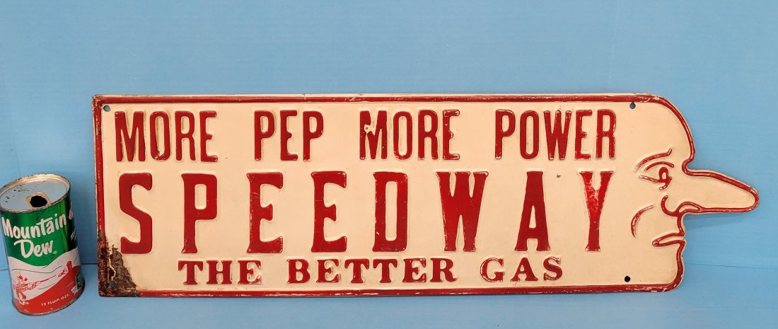 Speedway Gasoline Embossed Nose Pointer Sign (1 of 2)