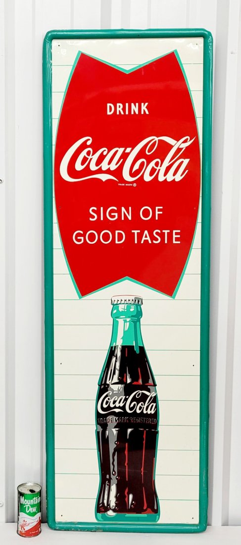 Vertical "Drink Coca Cola Sign Of Good Taste " Fishtail Sign With Bottle (1 of 3)