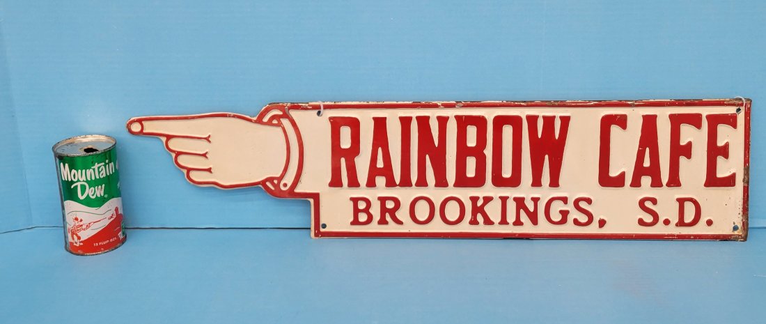 Embossed pointer directional sign Rainbow Cafe (1 of 2)