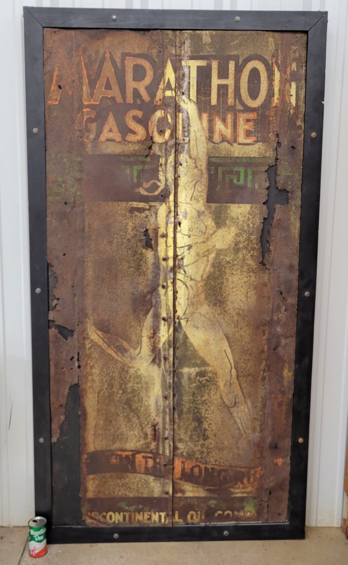 RARE Marathon Gasoline Best in the Long Run large framed tin sign (1 of 3)