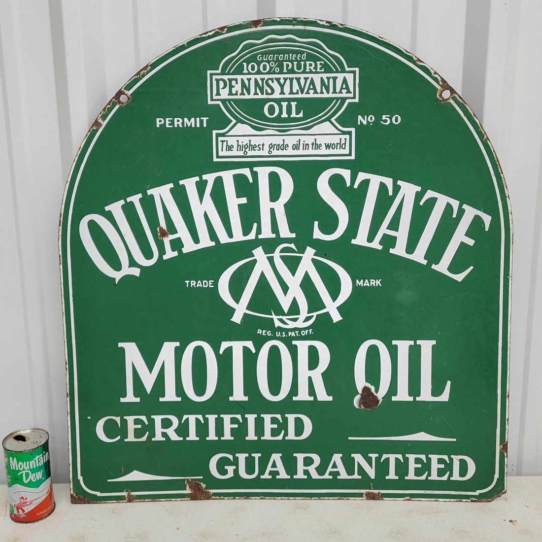 Porcelain Quaker State tombstone sign (1 of 3)