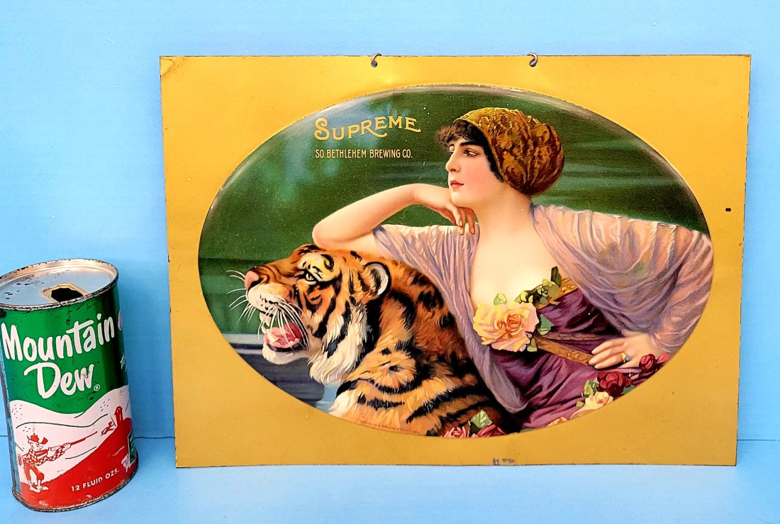RARE Supreme Brewing Company Embossed Tin Beer Sign (1 of 3)