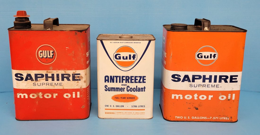 Lot of 3 Gulf Cans Saphire Motor Oil & Anti Freeze (1 of 5)