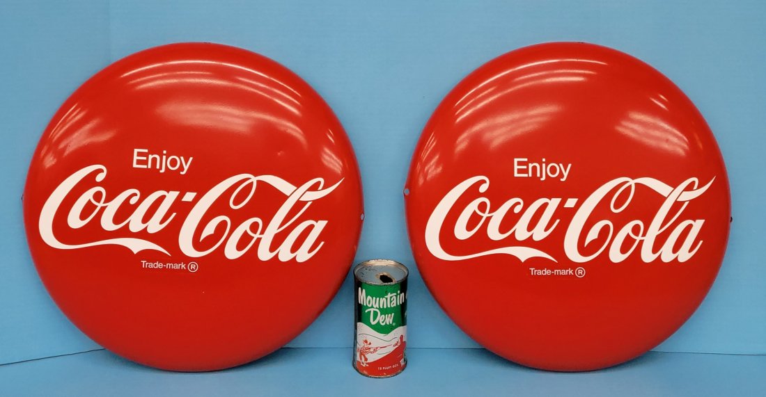 Lot of two 16" Restored Coca Cola Button Signs (1 of 2)