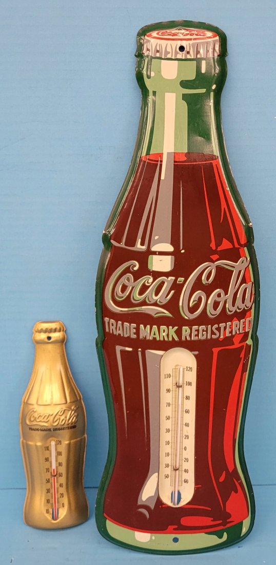 Lot of 2 Coca Cola die cut bottle Thermometers (1 of 4)