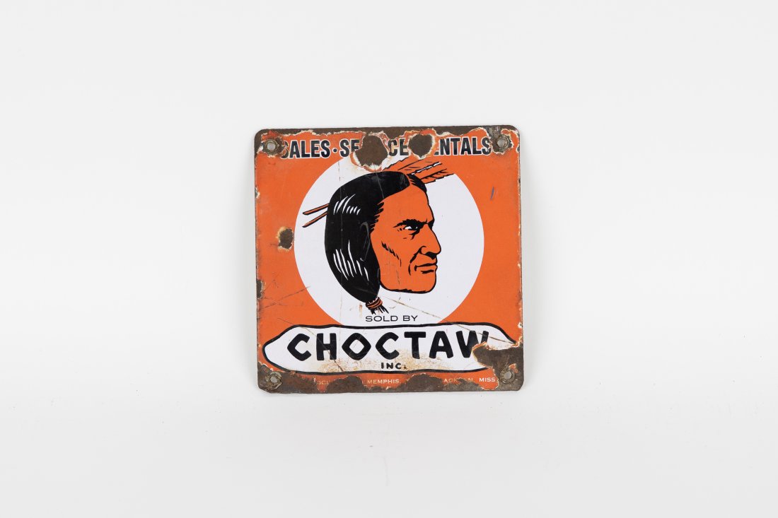 Porcelain Choctaw Sales Service Rentals sign with Indian logo (1 of 2)