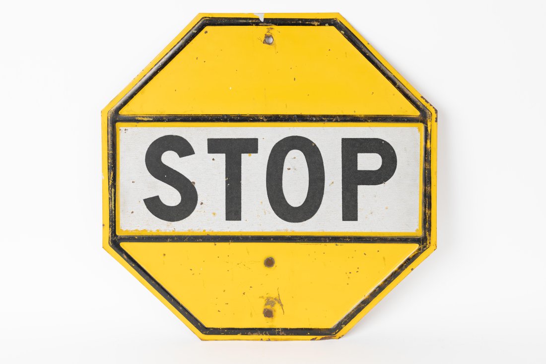 Heavy metal yellow embossed  STOP sign (1 of 2)
