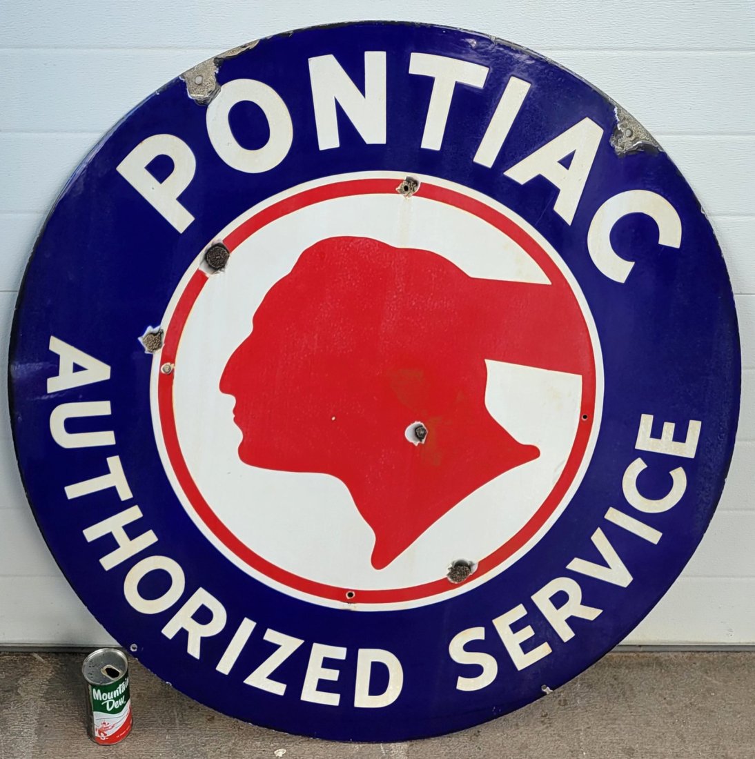 Pontiac Authorized Service 42" Single Sided Porcelain Sign (1 of 3)