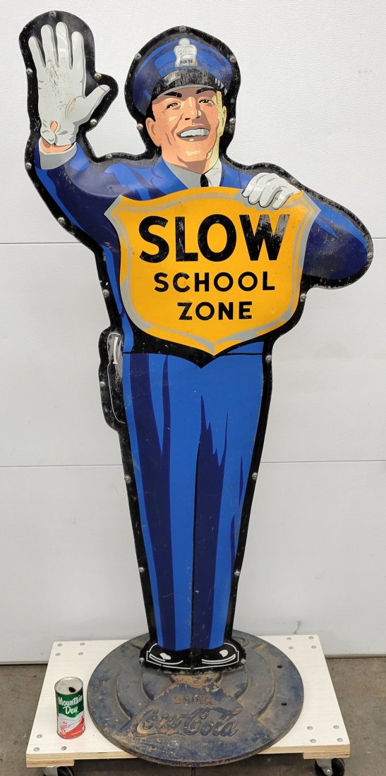 Reproduction Coca Cola Crosswalk Policeman Sign on Original Base (1 of 5)