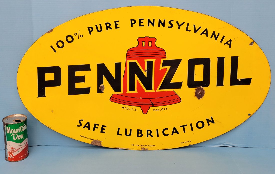 Pennzoil Safe Lubrication Double Sided Porcelain Sign (1 of 4)