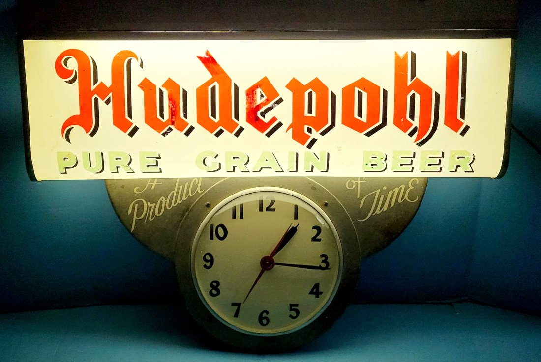 Hudepohl Pure Grain Beer Light Up Advertising Clock (1 of 5)