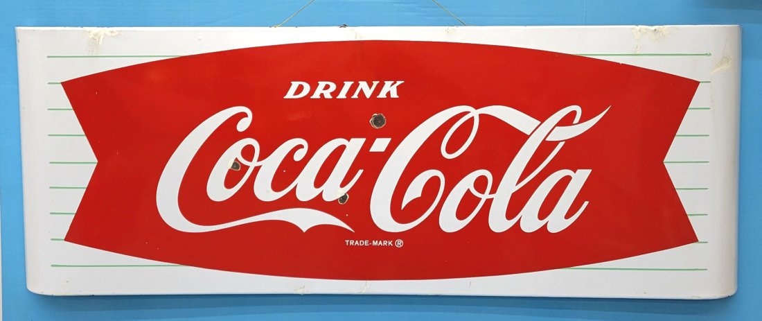 Drink Coca Cola Porcelain Sled Fishtail Sign (1 of 6)