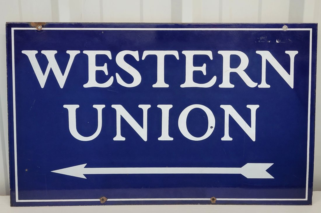 Western Union Double Sided Porcelain Sign (1 of 2)